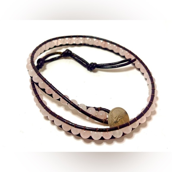 Genuine Leather and Rose Quartz Artisan Made Wrap Bracelet New - Picture 5 of 6
